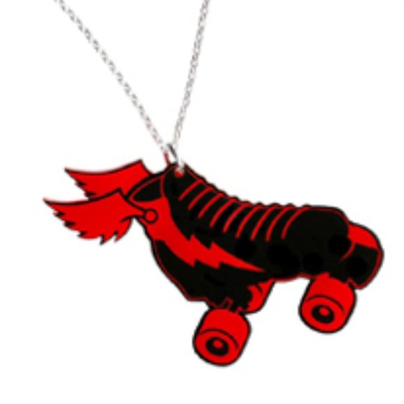 SOURPUSS - RED ROLLER DERBY, ROLLER SKATE NECKLACE - Picture 1 of 2